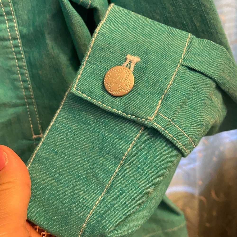 Women's Teal Denim Jacket - Picture 6 of 9